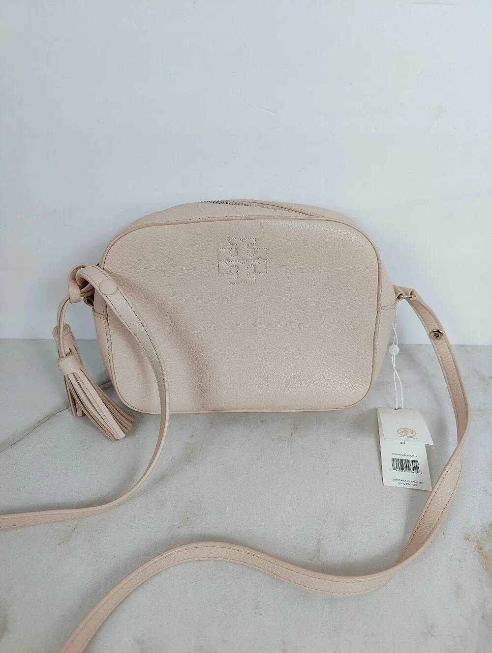 NWT Tory Burch Thea Small Pebbled Leather Shoulder Camera Bag Light Pink